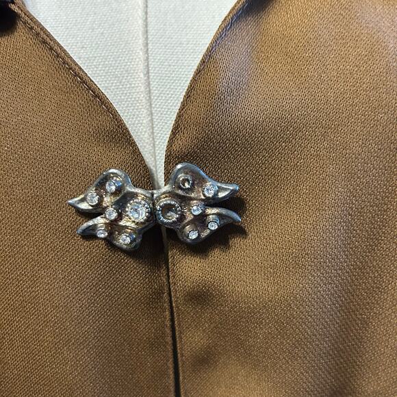 X-LAND DOLCE Jacket Long 2XL VTG USA Dark Brown Rhinestones Y2K Boho Whimsy Goth - Picture 6 of 14